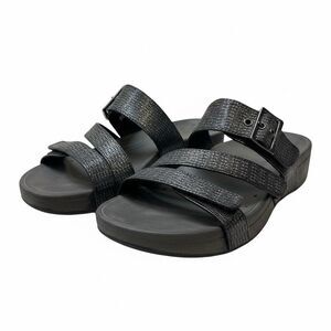 Vionic Women's Lizard Skin Wedge Sandals Size 8 1/2  Black Rio EUC